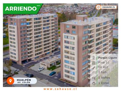Amplio departamento en arriendo 2 dormitorios Parque Ligure - Hualpén, 58 mt2, 2 habitaciones