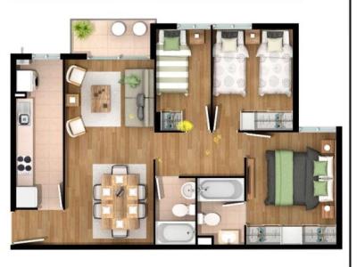 Cómodo departamento de 3 dormitorios, Puente Alto, 56 mt2, 3 habitaciones