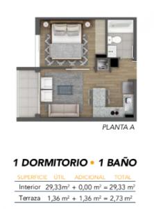 Depto Nuevo1 dormitorio, Santiago, 31 mt2, 1 habitaciones